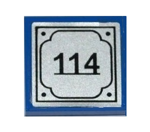 LEGO Blue Tile 2 x 2 with Room 114 Sticker with Groove (3068)