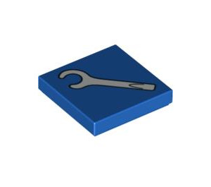 LEGO Blue Tile 2 x 2 with Spanner with Groove (3068 / 87535)