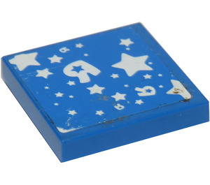 LEGO Blue Tile 2 x 2 with Toys R Us Stars and 'R' Sticker with Groove (3068)