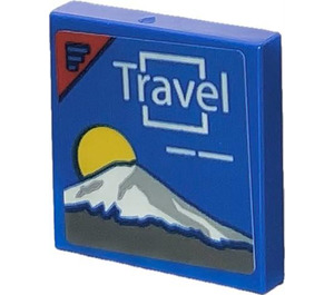 LEGO Blue Tile 2 x 2 with Travel Sticker with Groove