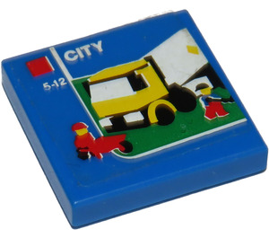 LEGO Blue Tile 2 x 2 with Truck and Minifigures Sticker with Groove (3068)