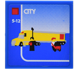 LEGO Blue Tile 2 x 2 with Truck Sticker with Groove (3068)
