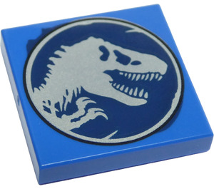 LEGO Blue Tile 2 x 2 with Tyrannosaurus Rex with Groove (3068 / 37848)