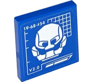 LEGO Blau Fliese 2 x 2 mit Ultron Helm Blueprint, ‘19-68-#54’, ‘V2.0’ Aufkleber mit Nut (3068)