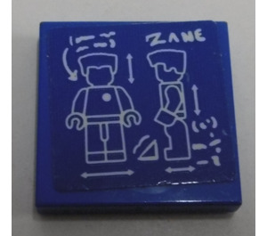 LEGO Blue Tile 2 x 2 with 'ZANE', Minifigure Sticker with Groove (3068)