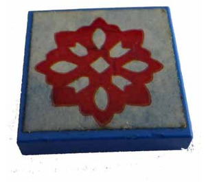 LEGO Blue Tile 2 x 2 without Groove with Red Flower Sticker without Groove