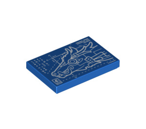 LEGO Blue Tile 2 x 3 with Mech Dragon Blueprint (26603 / 34569)