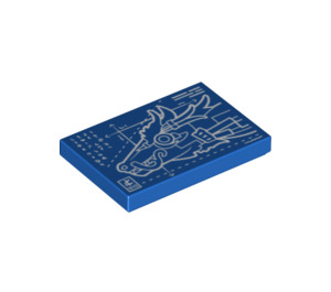 LEGO Blue Tile 2 x 3 with Mecha Dragon Blueprint (26603)