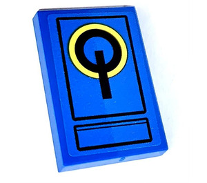 LEGO Blue Tile 2 x 3 with Yellow and Black Power Button Sticker (26603)