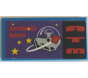 LEGO Blue Tile 2 x 4 with 'ASTEROID BANK' and 'ATM' Sticker (87079)