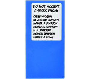 LEGO Blau Fliese 2 x 4 mit "Do Not Accept Checks From" List Aufkleber (87079)
