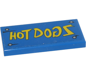 LEGO Blue Tile 2 x 4 with Hot Dogs Sticker (87079)