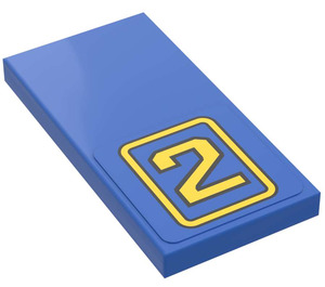 LEGO Blue Tile 2 x 4 with Number '2' Sticker (87079)