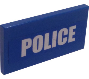 LEGO Blue Tile 2 x 4 with "POLICE" Sticker (87079)
