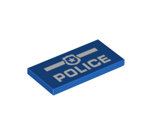 LEGO Blue Tile 2 x 4 with White Police and Badge Sign (36103 / 87079)