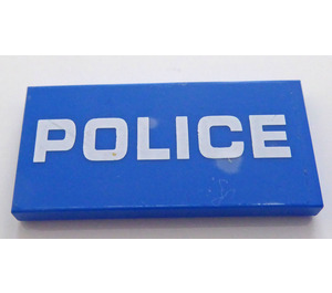 LEGO Blue Tile 2 x 4 with White 'POLICE' Sticker (87079)