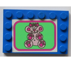 LEGO Blue Tile 4 x 6 with Studs on 3 Edges with Tablemat with pink teddybear Sticker (6180)