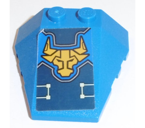 LEGO Blue Wedge 4 x 4 Triple with Yellow Nexo Knights Bull Head, Circuitry Sticker with Stud Notches (48933)
