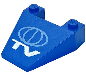 LEGO Blue Wedge 4 x 4 with TV Globe Logo without Stud Notches (4858)