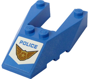 LEGO Blau Keil 6 x 4 Ausgeschnitten mit 'Polizei' und Badge mit Wings Aufkleber mit Bolzenkerben (6153)