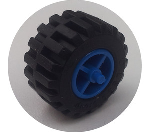 LEGO Blue Wheel Centre Wide with Stub Axles with Tire 21mm D. x 12mm - Offset Tread Small Wide with Band Around Center of Tread