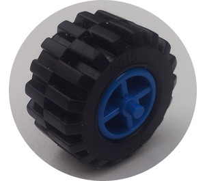 LEGO Blue Wheel Centre Wide with Stub Axles with Tire 21mm D. x 12mm - Offset Tread Small Wide with Slightly Bevelled Edge and no Band