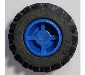 LEGO Blå Wheel Rim Wide Ø11 x 12 with Notched Hole with Tire 21mm D. x 12mm - Offset Tread Small Wide with Slightly Bevelled Edge and no Band