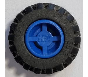 LEGO Blue Wheel Rim Wide Ø11 x 12 with Notched Hole with Tire 21mm D. x 12mm - Offset Tread Small Wide with Slightly Bevelled Edge and no Band