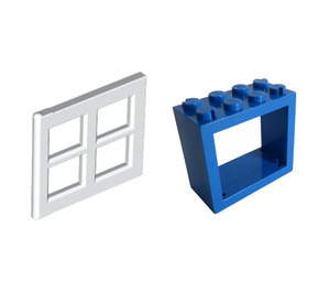 LEGO Blue Window 2 x 4 x 3 Frame with White Pane