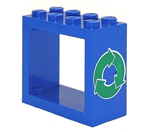 LEGO Blauw Venster 2 x 4 x 3 met Recycling Arrows met afgeronde gaten (4132)