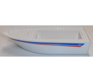 LEGO Boat Hull 25 x 10 x 4 1/3 with '4011', Blue and Red Stripes (Both sides) Sticker (2372)