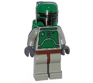 LEGO Boba Fett Minifigur mit steingrauen Farben und dunkelroten Helmmarkierungen