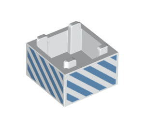 LEGO Box 2 x 2 with Blue Diagonal Stripes (38361 / 59121)