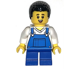 LEGO Boy, Blau Overalls, Schwarz Haar Minifigur