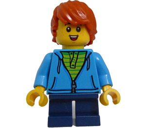 LEGO Boy i Mørk Azure Hættetrøje med Lyse-grøn Striped Skjorte Minifigur