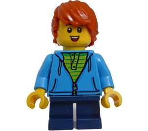 LEGO Boy dans Dark Azure Hoodie avec Bright Green Striped Shirt Figurine