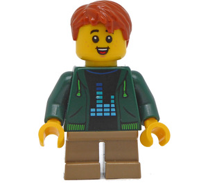 LEGO Boy i Mörkgrön Huvtröja Minifigur