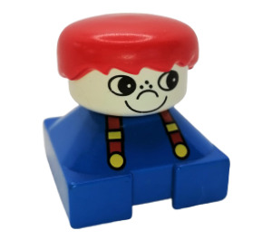 LEGO Boy on 2 x 2 Blue Base with Suspenders, Red Hair, White Head Duplo Figure