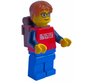 LEGO Boy mit Rucksack, 3 Silber Logos und Brille Minifigur