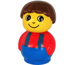 LEGO Boy mit Blau Basis und Rot oben mit Blau Suspenders Primo-Figur