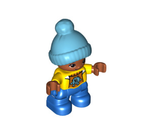 LEGO Boy with Blue Legs, Yellow Top and Medium Azure Bobble Hat Duplo Figure
