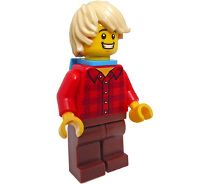 LEGO Boy avec Checked rouge Shirt et Sac à dos Figurine