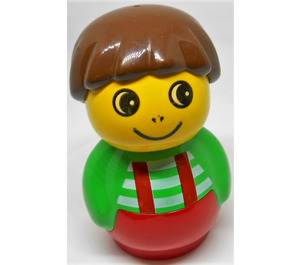 LEGO Boy with Red Base and Green Top with white stripes/red suspenders Primo Figure