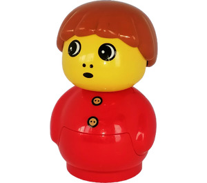 LEGO Boy with red base, red top with buttons and dark orange hair Primo Figure