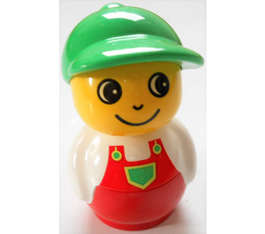 LEGO Boy mit rot Base, Weiß oben, rot Overalls Minifigur