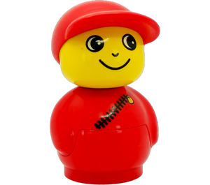 LEGO Boy met Rood Hoed en Rood all in een suit met diagonal zipper Primo-figuur