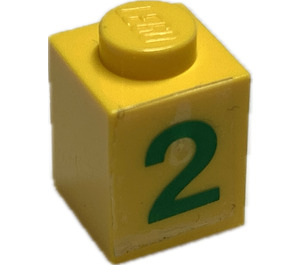 LEGO Backstein 1 x 1 mit Green "2" Aufkleber (3005)