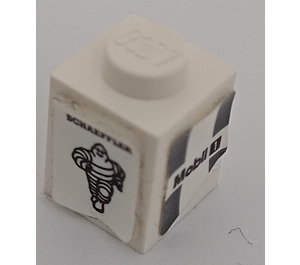 LEGO Brick 1 x 1 with 'Mobil 1' and 'SCHAEFFLER' with Michelin Logo (Model Right) Sticker (3005)