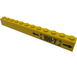 LEGO Steen 1 x 12 met '100-T', Zwart Arrows (Rechts Kant) Sticker (6112)