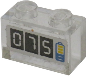 LEGO Stein 1 x 2 mit 075 Batterie Charge Aufkleber ohne Unterrohr (3065)